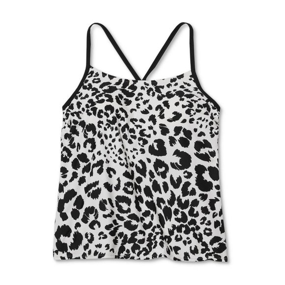 Womens Post Mastectomy Scoop Neck Tankini Top Kona Sol Leopard Print Black Large - Picture 1 of 9
